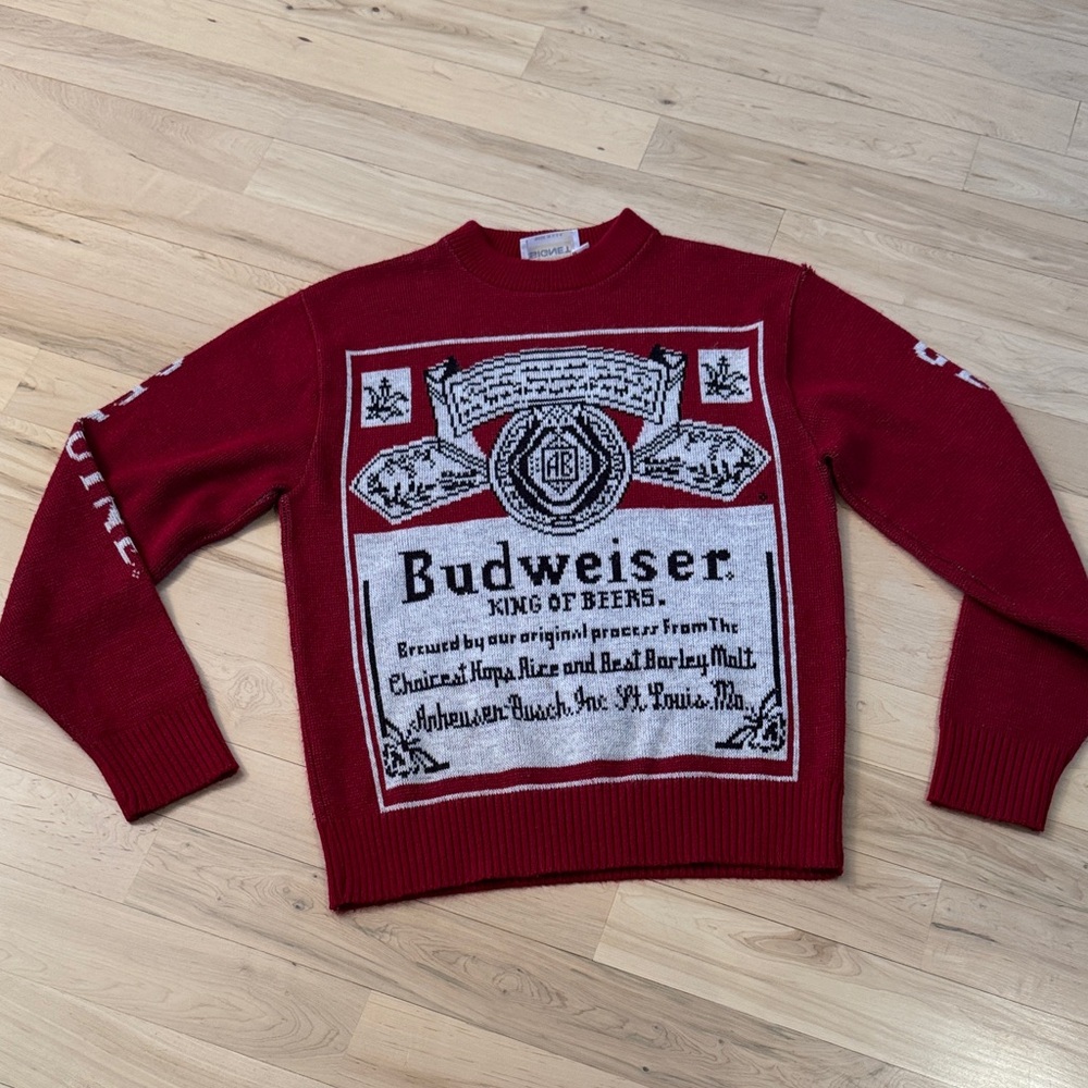 VTG 1980s 90s Budweiser Beer AOP Knit Sweater KING OF BEERS-M-Unisex-USA